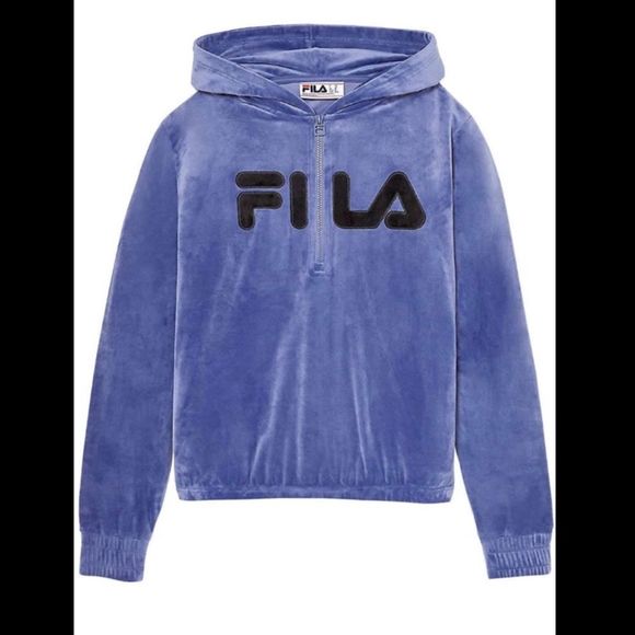 NWOT Fila Soft Velour Quarter Zip Hoodie in Purple-Blue - Picture 4 of 13